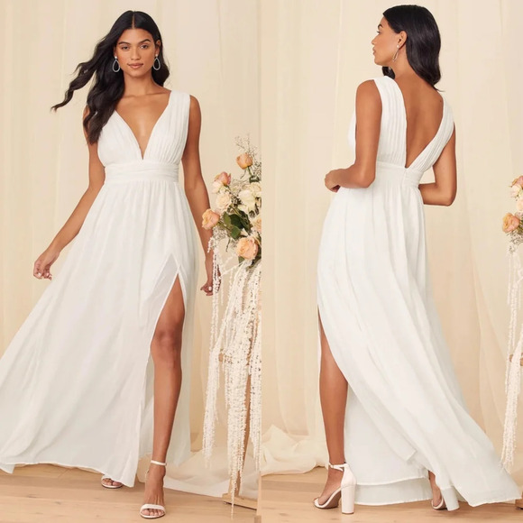 Lulus Heavenly Hues White Maxi Dress L Wedding Party Bridal NWOT - Picture 1 of 10